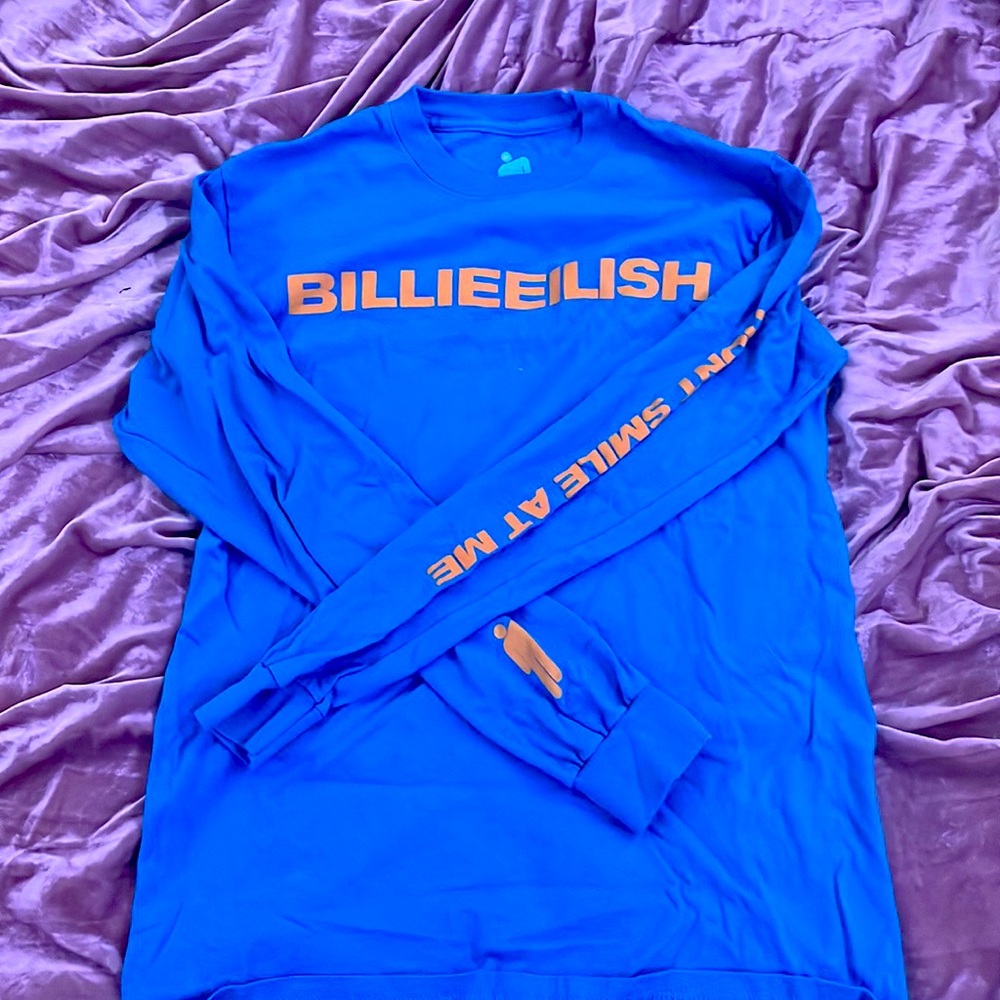 Blue and yellow Billie Eilish “Don’t Smile At Me” album shirt
